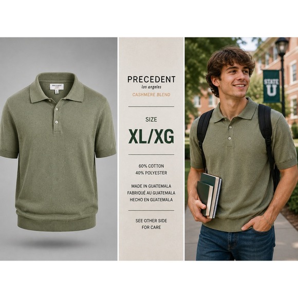 Precedent Other - Precedent Los Angeles Cashmere Polo Mens XL Green  Sweater SP-PERCY-MN‎ Preppy